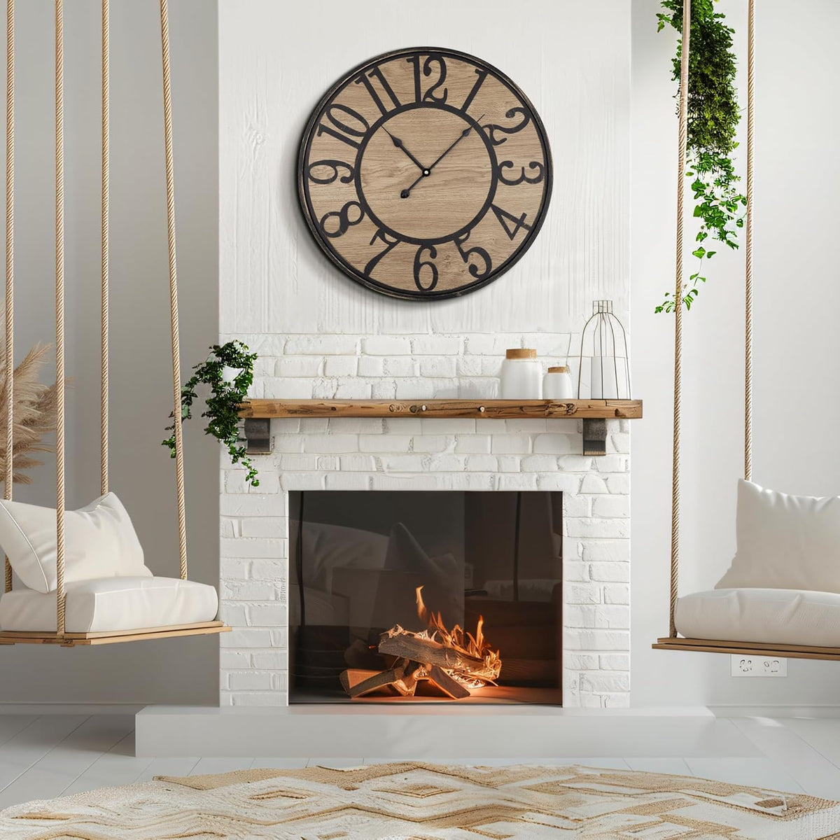 Large Wall Clock for Living Room Decor - Non-Ticking, Silent, Battery Operated Modern Vintage Wood Clock - Oversized Decorative for Bedroom, Kitchen, Farmhouse, Office