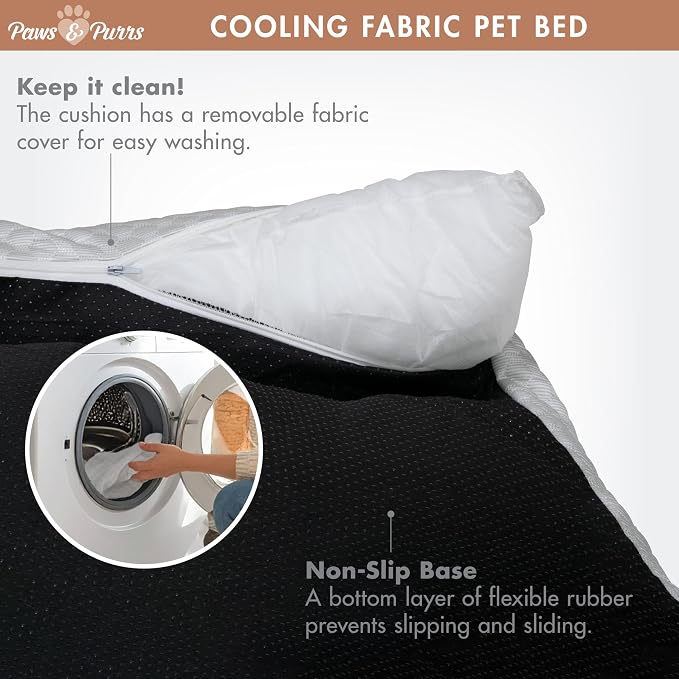 Paws & Purrs Cooling Pet Sofa Bed for Small Dogs or Cats, Breathable Fabric, Supportive Bolsters, Removable Washable Cover, Non-Slip Base, Sofa Pet Lounger Includes Mini Play Cushion, Light Gray