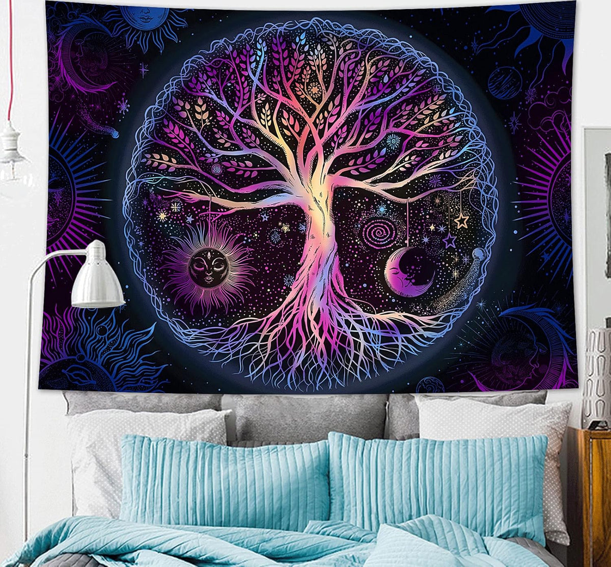 FORATER Tree of Life Tapestry Wall Hanging Colorful Life Tree Tapestries Aesthetic Sun and Moon Galaxy Wall Tapestry for Bedroom Living Room Dorm(53 x 61 Inch, Multicolor)