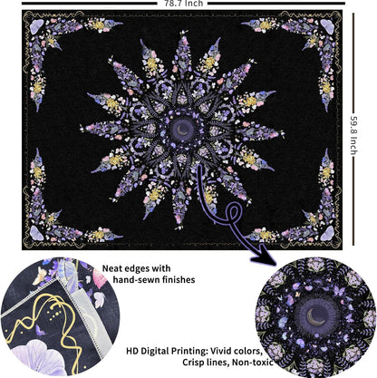 Damanse Floral Tapestry Wall Hanging Cute,Boho Wall Tapestry for Bedroom Aesthetic,Mandala Living Room Decor for Teen Girls (Purple, 59.80" x 78.70")