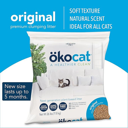 ökocat Original Wood Clumping Cat Litter, Unscented, 26 pounds XL - Natural Ingredients, Stops Odor, Clumps Solid, 99% Dust Free, Great for All Cats