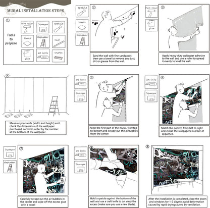 AFZEVEB-Black and White Art Graffiti Wallpaper Wall murals for Bathroom 159"x107" (Not Peel and Stick)