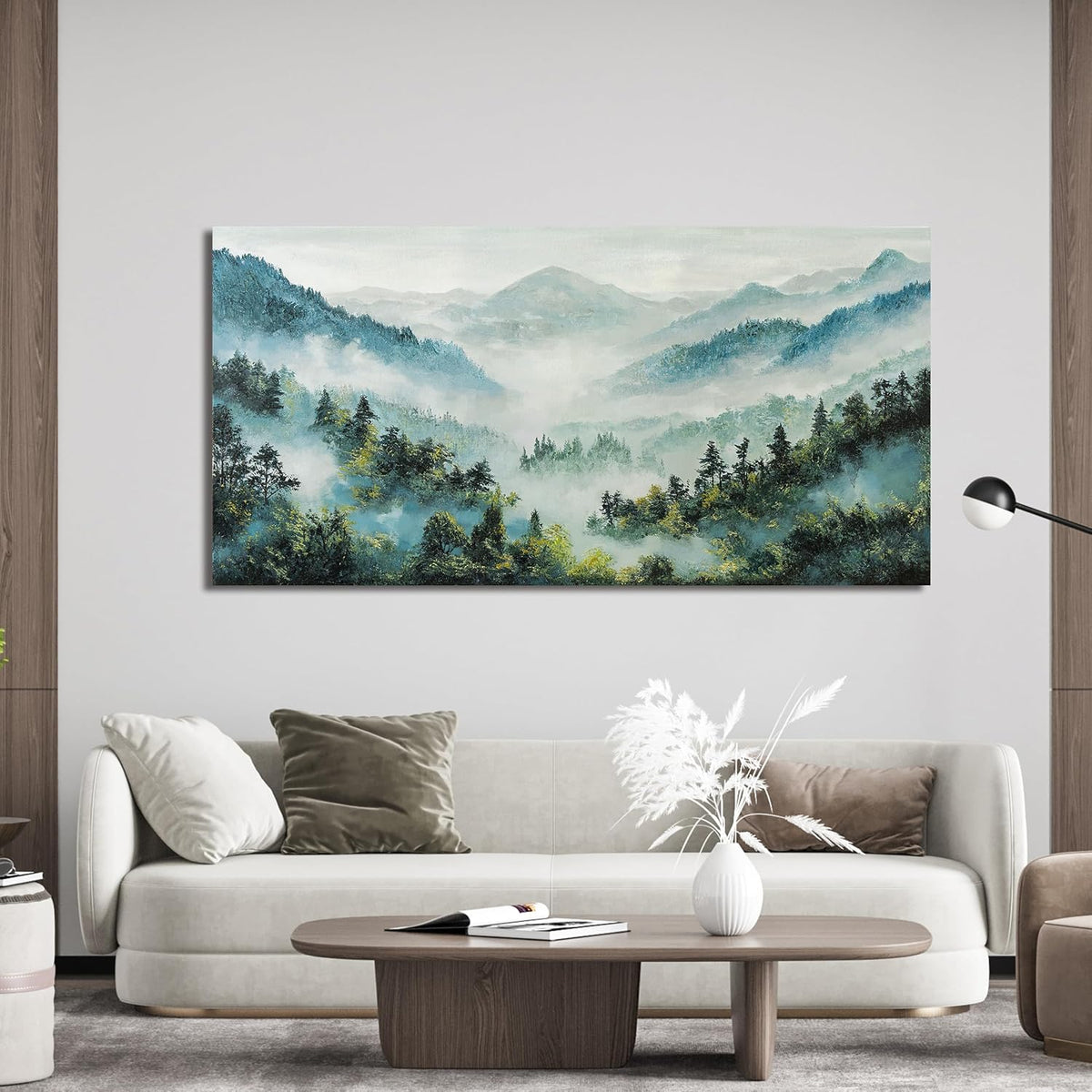 Canvas Wall Art Decor Art Work for Wall Decor Mountain Botanical Wall Art Decor White Foggy Forest Wall Art Landscape Wall Art for Living Room Art Work for Home Ofiice Bedroom Wall Decor 20"x40"