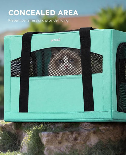 Pecute Cat Carrier Stable, Pet Carrier with Privacy Partition,Light Green | Safe For Car Travel, Stable Steel Frame, Soft-Sided Pet Carrier Bag For Dogs And Cats Up To 15lbs, Foldable Design,XL.