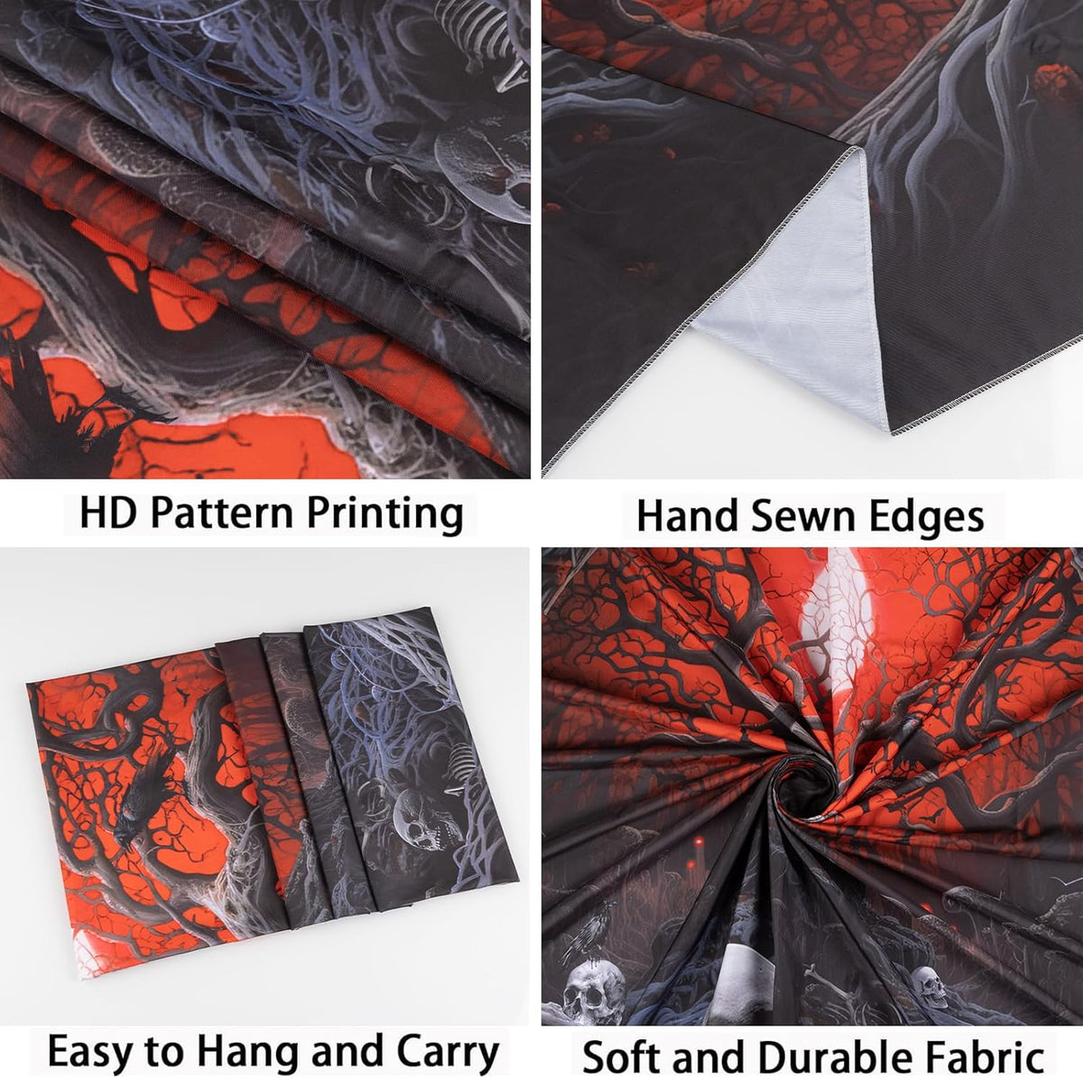 Atrippy Halloween Black Red Anime Tapestry, Gothic Dark Forest Moon Wall Hanging, Nature Skull Withered Tree Landscape Tapestries for Bedroom Living Room Men Dorm 60x 79 Inches