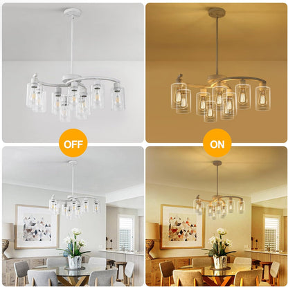 9-Light Antique White Chandelier with Clear Glass Shade, French Country Chandeliers for Dining Room, Adjustable Height Hanging Chandelier for Kitchen Island Living Room Foyer Bedroom