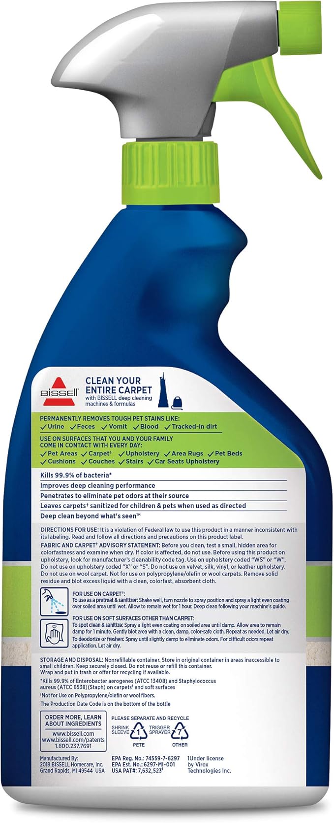 Bissell Pet Stain & Odor Remover + Sanitize Formula, 22 oz, 2 Pack, 11299