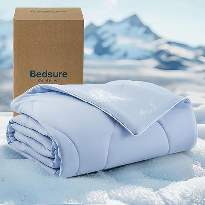 Bedsure Premium Cooling Blanket for Medium Dog - Q-MAX>0.5, Breathable Summer Washable Cold Pet Throw Blanket, Soft Durable Self Cooling Cat Mat for Hot Weather, Powder Blue, 30x40
