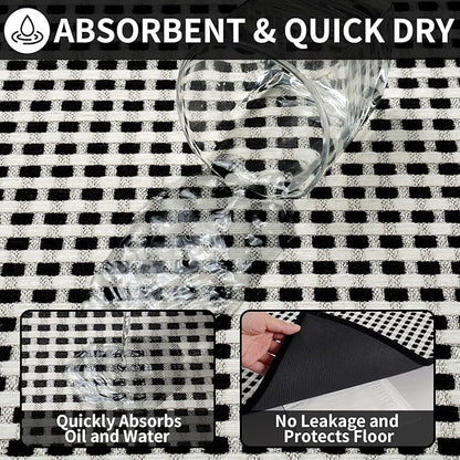 Large Kitchen Runner Rugs Long Kitchen Mat Non Slip Washable, Super Absorbent Soft Chenille Braided Kitchen Mats for Floor, Rubber Backing Kitchen Sink Standing Mat, Easy Clean, Black 36"x71"