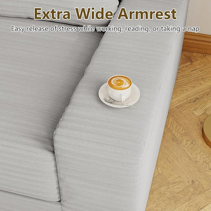 70.78" Loveseat Sofa, Modern Small Corduroy Couch Comfy Deep Seat for Living Room, Bedroom, Apartment, Home Office, No Assembly, Light Grey