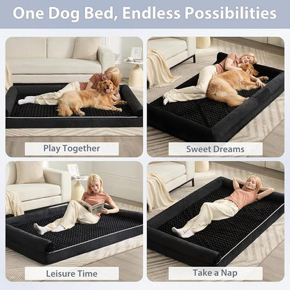 BFPETHOME Orthopedic Washable Human Dog Bed for Adult & Dog Cozy Sleep | Human Size Waterproof Big Soft Pet Couch Bed for Adult & Dogs Relax with Removable Cover Supportive Foam Black 61x43 Inch