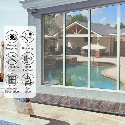 Kromapolis One Way Window Privacy Film Reflective Mirror Home Window Tint, Daytime Privacy Heat Control Anti UV Glass Tinting Static Cling (Silver, 45.2 x 393.7 inch)