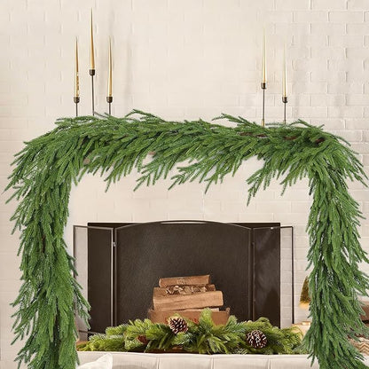 DearHouse Norfolk Pine Christmas Garland, 6Ft Artificial Greenery Christmas Decoration for Holiday Season, Mantel Fireplace Table Runner Centerpiece