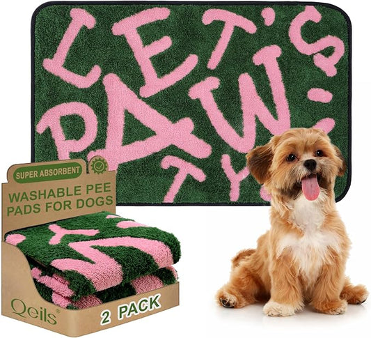 Reusable Puppy Pads , Washable Pee Pads for Dogs 23" x 36" 2 Pack | Super Absorbent & Leakproof Potty Training Pads, Plush Grass-Look With Non-Slip Backing For Crates, Playpens & Small Pets
