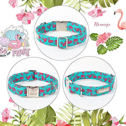 Summer Dog Collar, Cool Flamingo Float Pet Collar with Metal Buckel, Durable Adjustable Designer Dog Collars for Small Medium Large Dogs M