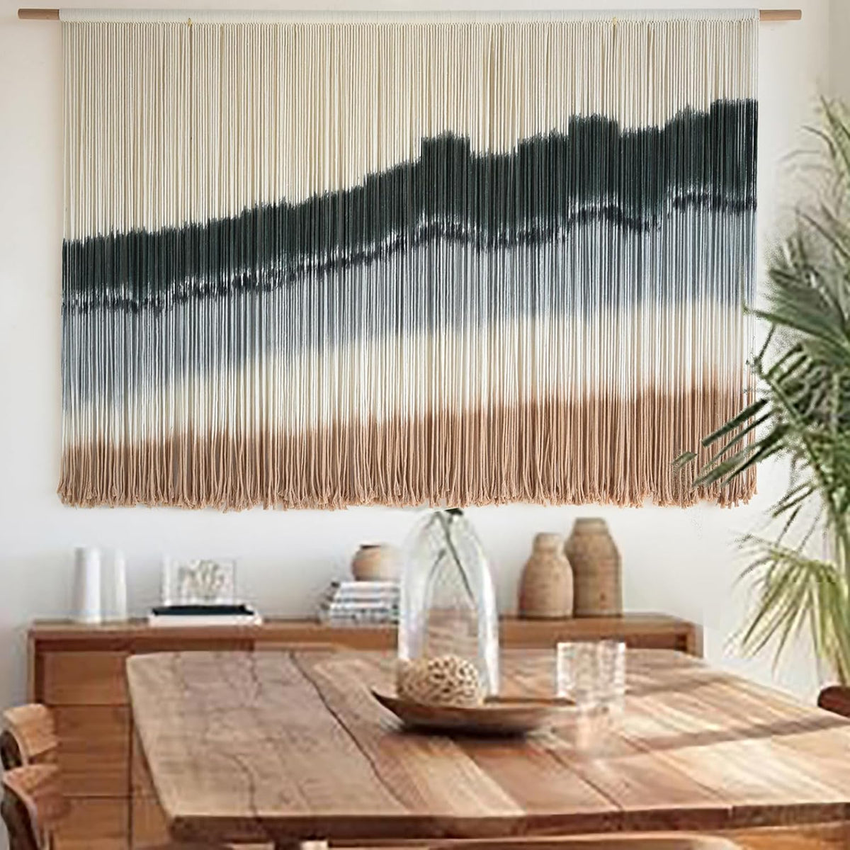 IOWER Large Macrame Wall Hanging Dip Dye Craftsmanship Fiber Yarn Wall Art Boho Wall Decor Home Decor 57''W x 35''L