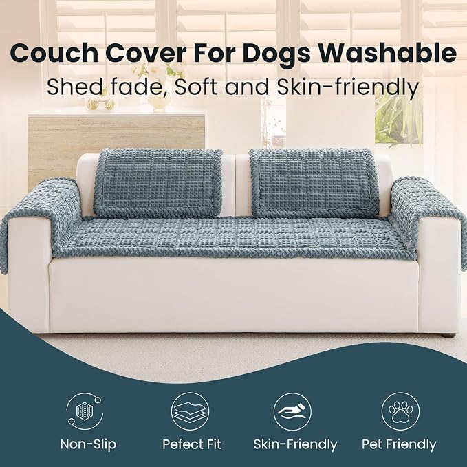 Couch Cover for Dogs Washable, Non-Slip Pet Couch Covers for Sofa, Fuzzy Dog Couch Cover Blanket, Thick, Soft, Plush Couch Cushion Covers for Sofa Protector (Blue Gray, 27.6" x 27.6"/70 x 70cm)
