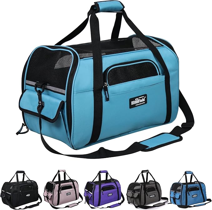 EliteField Soft Sided Pet Carrier (3 Year Warranty, Airline Approved), Multiple Sizes and Colors Available (Medium: 17.0" L x 9.0" W x 12.0" H, Sky Blue)
