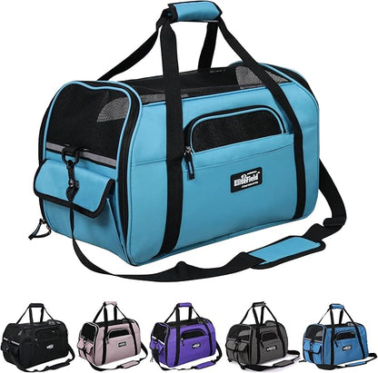 EliteField Soft Sided Pet Carrier (3 Year Warranty, Airline Approved), Multiple Sizes and Colors Available (Medium: 17.0" L x 9.0" W x 12.0" H, Sky Blue)