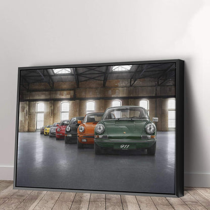 Porsche Car 911 Color Revolution Canvas Art Print Picture Wall Home Decor - Various Sizes (18in x 12in Modern Black Framed)
