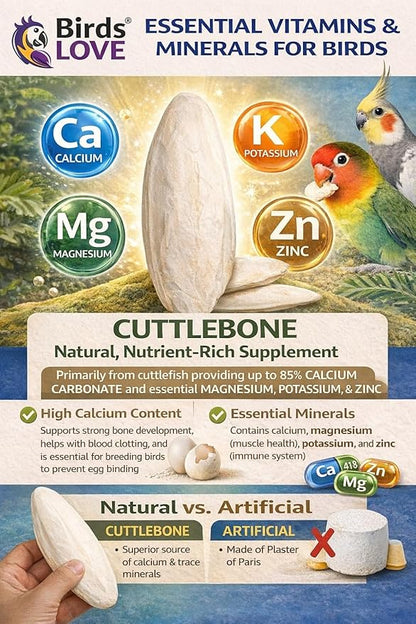 Birds LOVE 3.5-4″ Cuttlebone for Birds – 100% Natural Sun-Dried Calcium & Beak Conditioning Supplement for Parakeets, Budgies, Cockatiels, Finches & Canaries – 4 Pack with Holder – Made in Vietnam