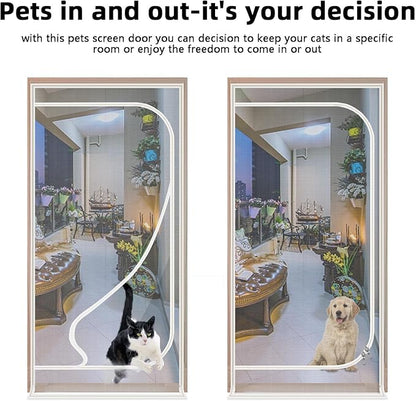 Reinforced Cat Screen Door,Zipper Screen Door Fits Door Opening Size 38''x 82'',Cat Resistant Mesh Screen Door for Keeping Cats in and Out for Living Room,Bedroom,Kitchen.