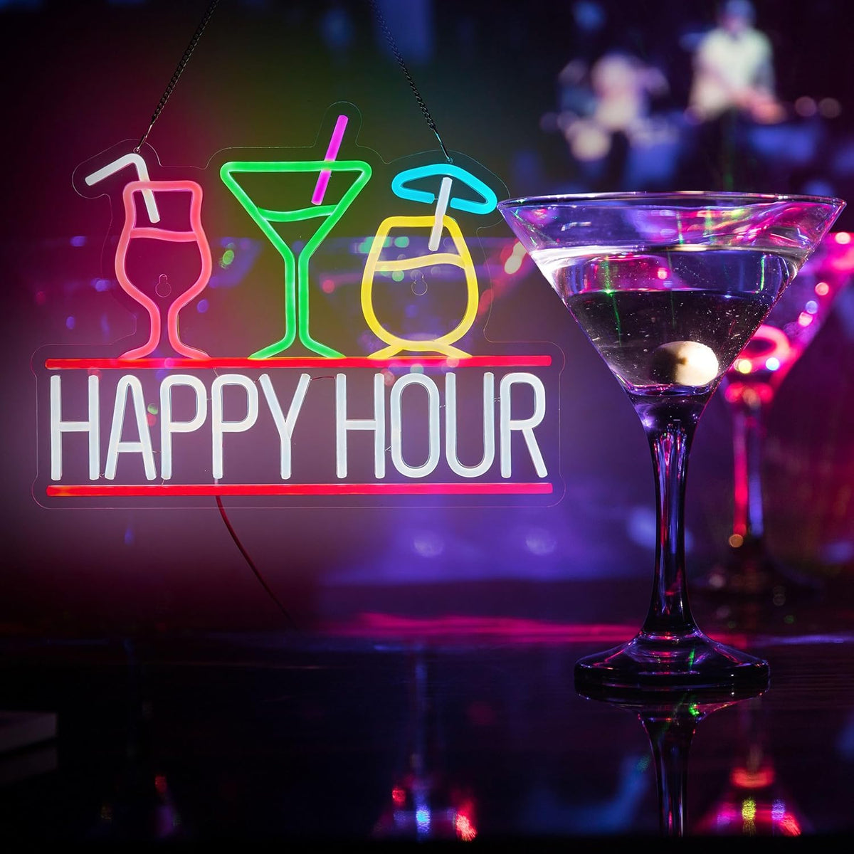 Happy Hour Neon Sign for Wall Decor Beer Bar Signs, USB Powered Dimmable LED Art Lights for Bar Pub Man Cave Party Club