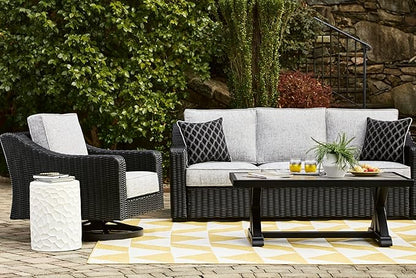 Signature Design by Ashley Beachcroft Casual Nuvella Weather Resistant Fabric Outdoor/Indoor Sofa with Cushion and 2 Toss Pillows, Black & Light Gray