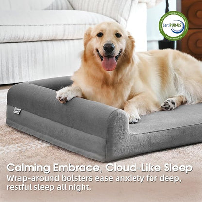Gel Memory & High-Density Foam Orthopedic Dog Bed 44x32x7.5 Large | | Double Waterproof Cover | Machine Washable | Non-Slip Base | Fur-Resistant Tech Fabric|