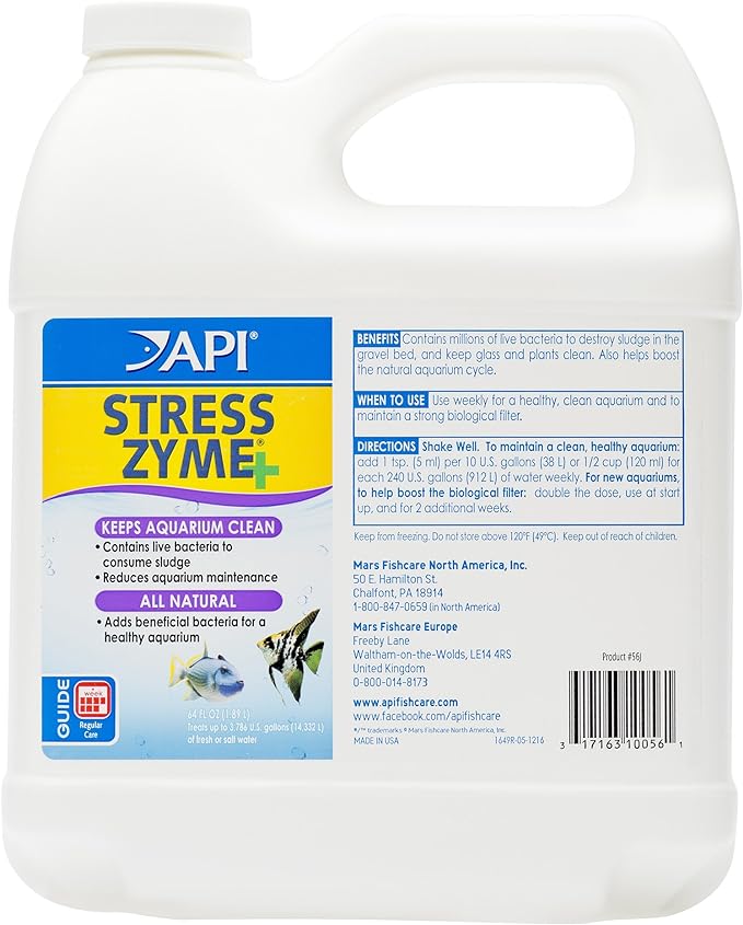 API STRESS ZYME Freshwater and Saltwater Aquarium Cleaning Solution 64-Ounce Bottle