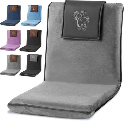 Adjustable Japanese Floor Chair for Adults - Meditation Chair with Back Support for Seating, Yoga & Gaming | Foldable Backjack Floor Chair with 6 Recline Positions, Thick Padding & Vegan