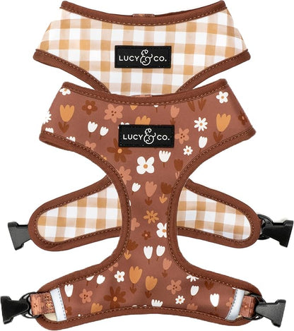 Lucy & Co. Reversible Dog Harness - Water-Repellent Neoprene, Dual-Print Design, Easy Swap Style, Adjustable Comfort Fit - Chocolate Meadows Reversible Harness - Large