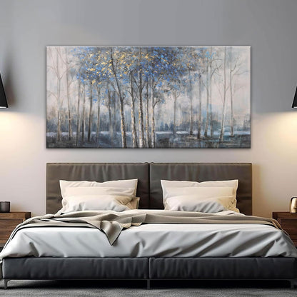 Canvas Wall Art Decor Pictures Wall Decor Prints Modern Large Wall Art Gold Wall Art Blue Grey Misty Botanical Textured Artwork for Walls For Room Living Room Bedroom Office Wall Decor 24"X48"