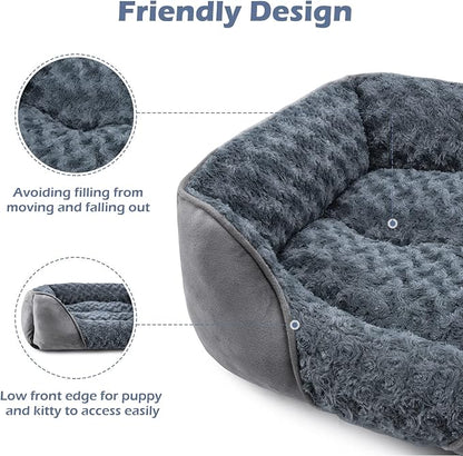 Rectangle Washable Orthopedic Dog Bed for Small, Medium and Large Dogs, Soft Calming, Sleeping Puppy Bed Durable Pet Cuddler with Anti-Slip Bottom, S (20"x19"x6")