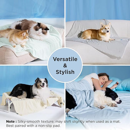 Bedsure Cooling Blanket for Large Dogs with Breathable Air-Core Fill Q-MAX>0.4 - Dog Cooling Mat Soft, Lightweight Pet Cat Throw Cold Blanket Washable for Summer, Beige, 40x50