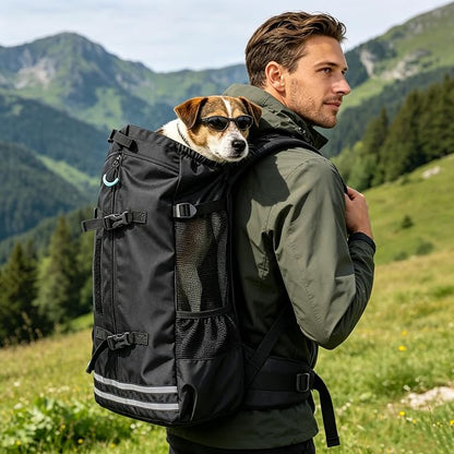 Big Dog Backpack Carrier, Green-M | Extra Large Pet Carrier for 66lbs Dogs, Fully Adjustable Water-Resistant Dog Travel Bag for Hiking Cycling Outdoor Adventures