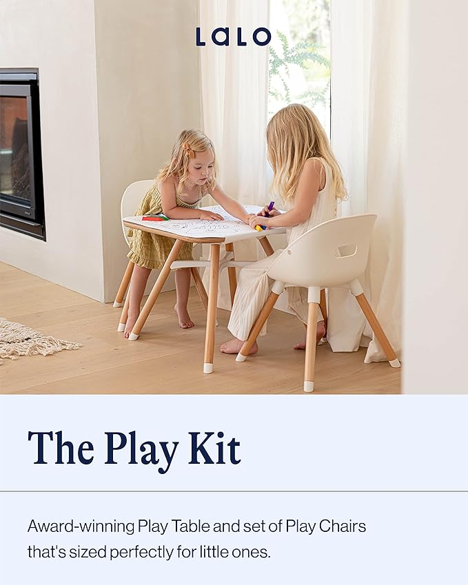 Lalo The Play Kit - Kids Table & Chairs Set with Sustainably Sourced Wood Table & 2 Non-Toxic Bucket Seat Chairs - Safe & Comfortable - Natural/Sage