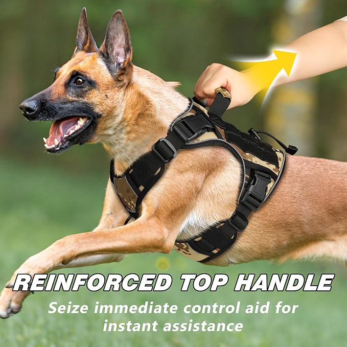 WINGOIN Tactical Dog Harness for Small Dogs, Heavy Duty No Pull Harness with Handle, Adjustable Reflective Military K9 Service Pet Vest for French Bulldog, Pug, Walking, Hunting, Camo (S)