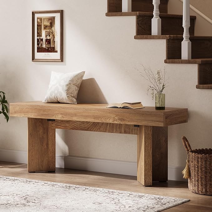 Tribesigns 47" Wooden Entryway Bench, Farmhouse Indoor End of Bed Bench, Long Table Benches Seat for Bedroom, Hallway, Foyer, End of Bed (Rustic Brown)