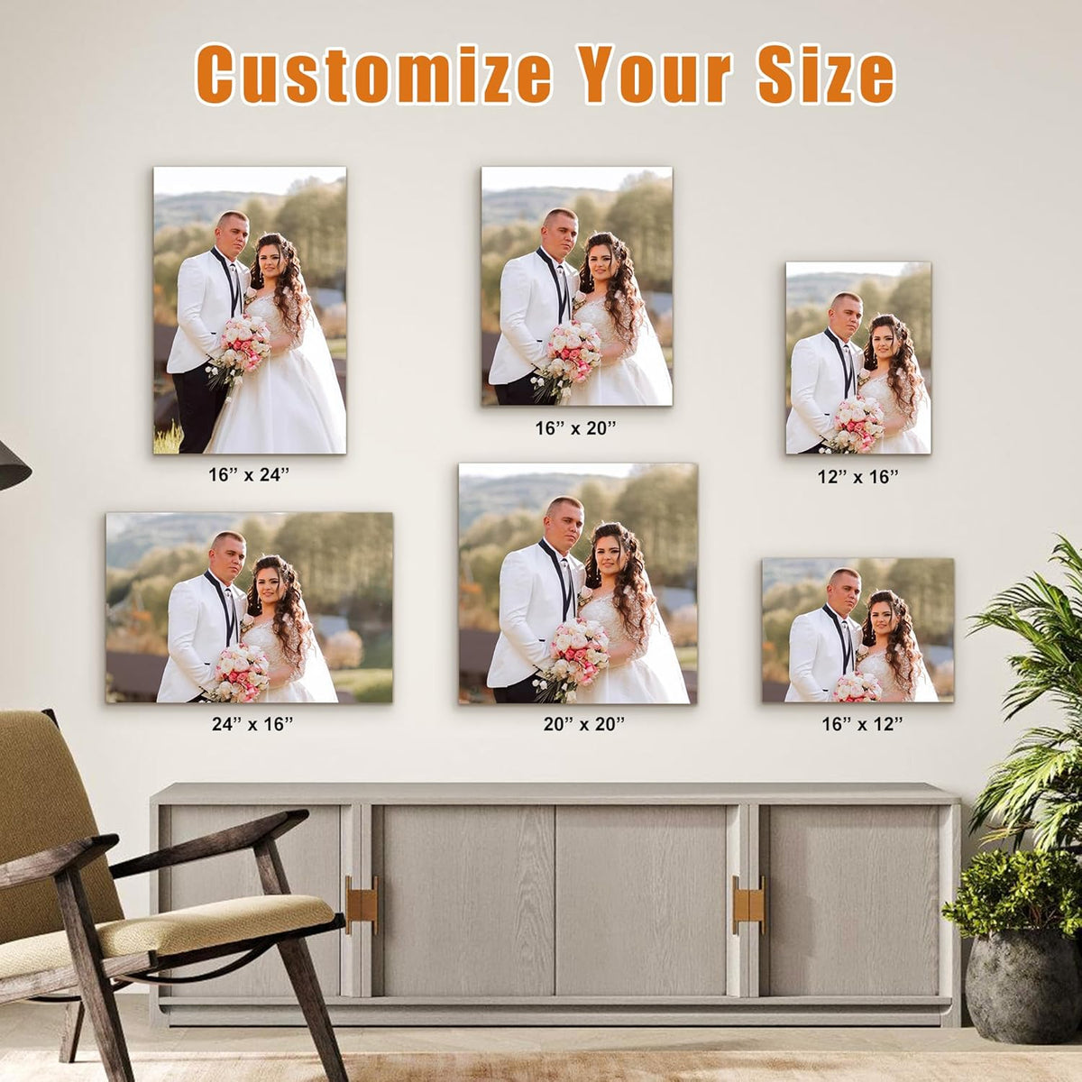 Custom Canvas Prints with Your Photos- Personalized Print Canvas Pictures, Custom Wall Art Gift for Living Room, Bedroom, Wedding Family Baby Pets Framed 12 x 16 inche