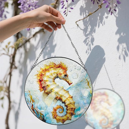 Stained Glass Window Hanging, 8 Inch Seahorse Sun Catcher Decor, Stained Glass Ornament, Suncatchers for Windows Hanging, Window Decor, Seahorse Gifts, Gifts for Ocean Lovers