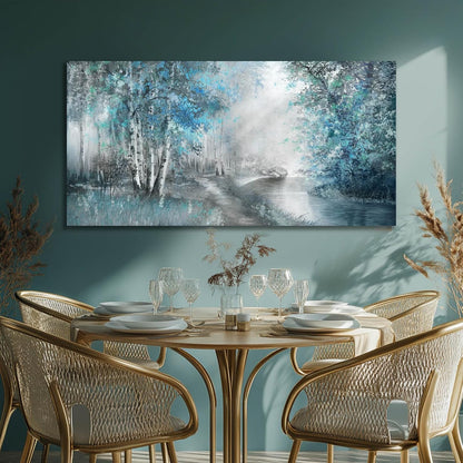 SOUGUAN Landscape Art Posters Blue Pictures Wall Decor Grey Forest Wall Prints Botanical Artwork for Dining Room Bedroom 20"x 40" Contemporary Wall Art