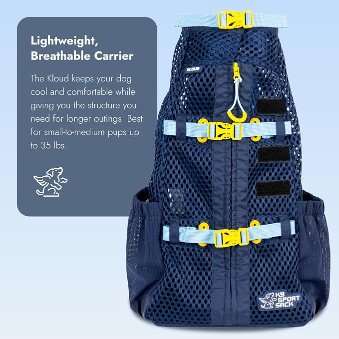 K9 Sport Sack Kloud - Extra Small, Blue - Ideal for Dogs with 9-12” Back Length - Ultra-Light Mesh Backpack Carrier with Inflatable Frame