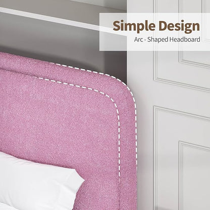 BarnFurin King Size Boucle Bed Frame and Headboard, Cloud Upholstered Platform Bed Frame, Soft Rounded Corners, Modern Style, No Box Spring Required, Easy Assembly, Rose Pink