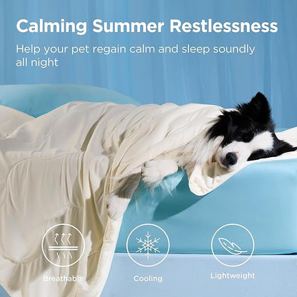 Bedsure Cooling Blanket for Large Dogs with Breathable Air-Core Fill Q-MAX>0.4 - Dog Cooling Mat Soft, Lightweight Pet Cat Throw Cold Blanket Washable for Summer, Beige, 40x50