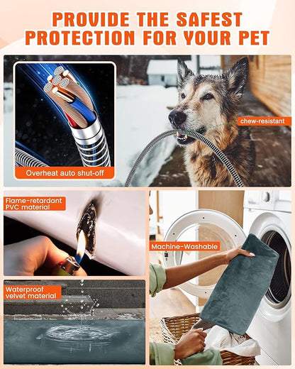 PETNF Outdoor Pet Heating Pad for Cats & Dogs, 100.4-107.6°F Auto Temp Control, Waterproof Fireproof, for Cat House/Dog Kennel/Carport, Fits Domestic & Stray Pets (Gray 15.7"X19.7")