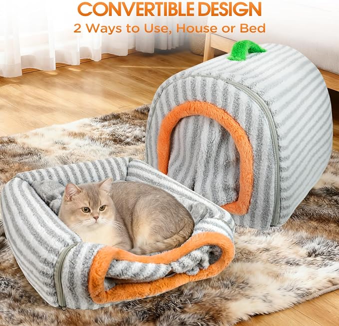 Dog House Indoor for Small Dogs, Grey, Medium | 2-in-1 Enclosed Dog Bed with Cover Cave & Curtain, Dog Tent with Plush Washable Cushion, Inside Dog House for Pets