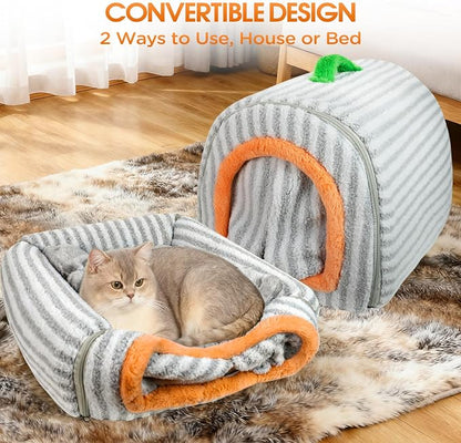 Dog House Indoor for Small Dogs, Grey, Medium | 2-in-1 Enclosed Dog Bed with Cover Cave & Curtain, Dog Tent with Plush Washable Cushion, Inside Dog House for Pets