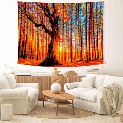 Delur Sunset Forest Tapestry Tree of Life Tropical Rainforest Landscape Tapestry Wall Hanging Scenic Nature Woodland Natural Sunrise Headboard for Bedroom Living Room Home Decor (59.1" x 78.7")