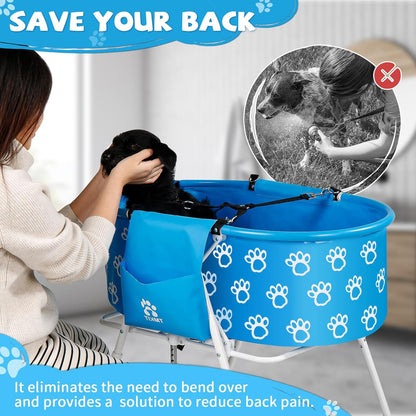 Dog Bathtub, Elevated Dog Bath Tub for Pet Bathing Shower and Grooming. Portable, Foldable with Safety Lock, Professional Pet Dog Washing Station for Small, Medium, Large Dogs Cats, No Backache
